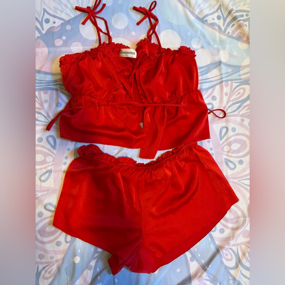 Red Satin Camisole & Short Set